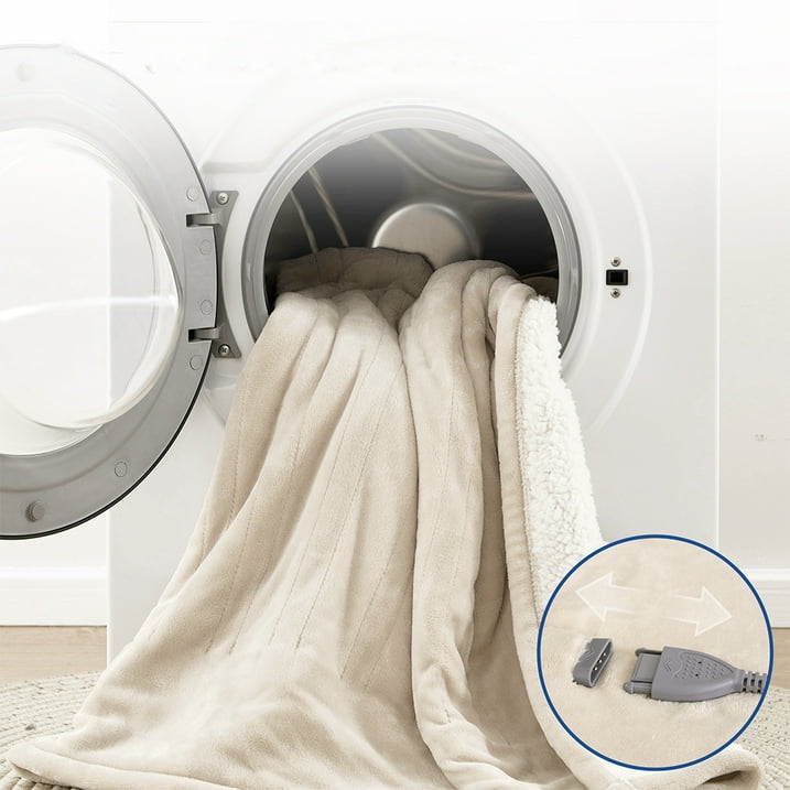 kibhous Electric Blanket King Size,Flannel and Shu velveteen Heated Blanket with 10 Heating Levels & 1-8 Hours Auto Shut Off, Machine Washable, Beige, 100" x 90"