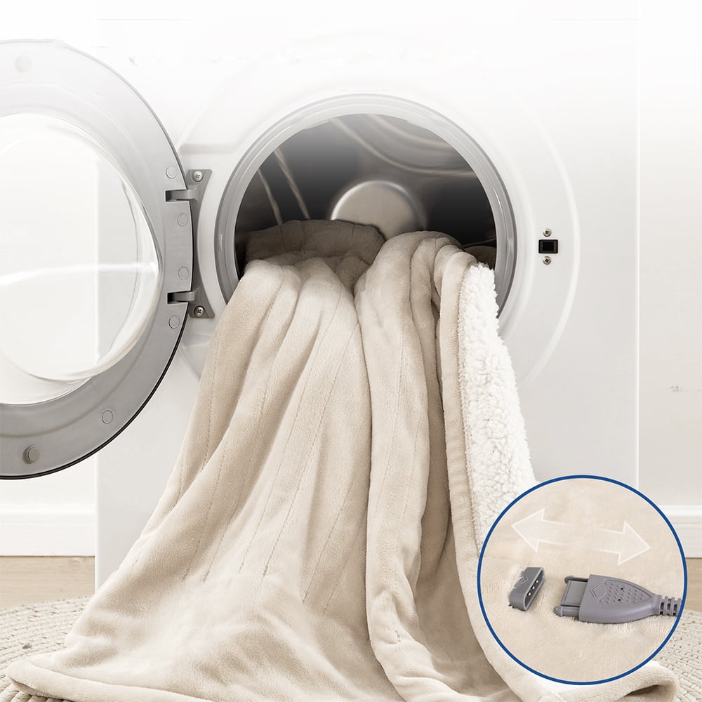 kibhous Electric Blanket Queen Size,Flannel and Shu velveteen Heated Blanket with 10 Heating Levels & 1-8 Hours Auto Shut Off, Machine Washable, Beige, 84" x 90"