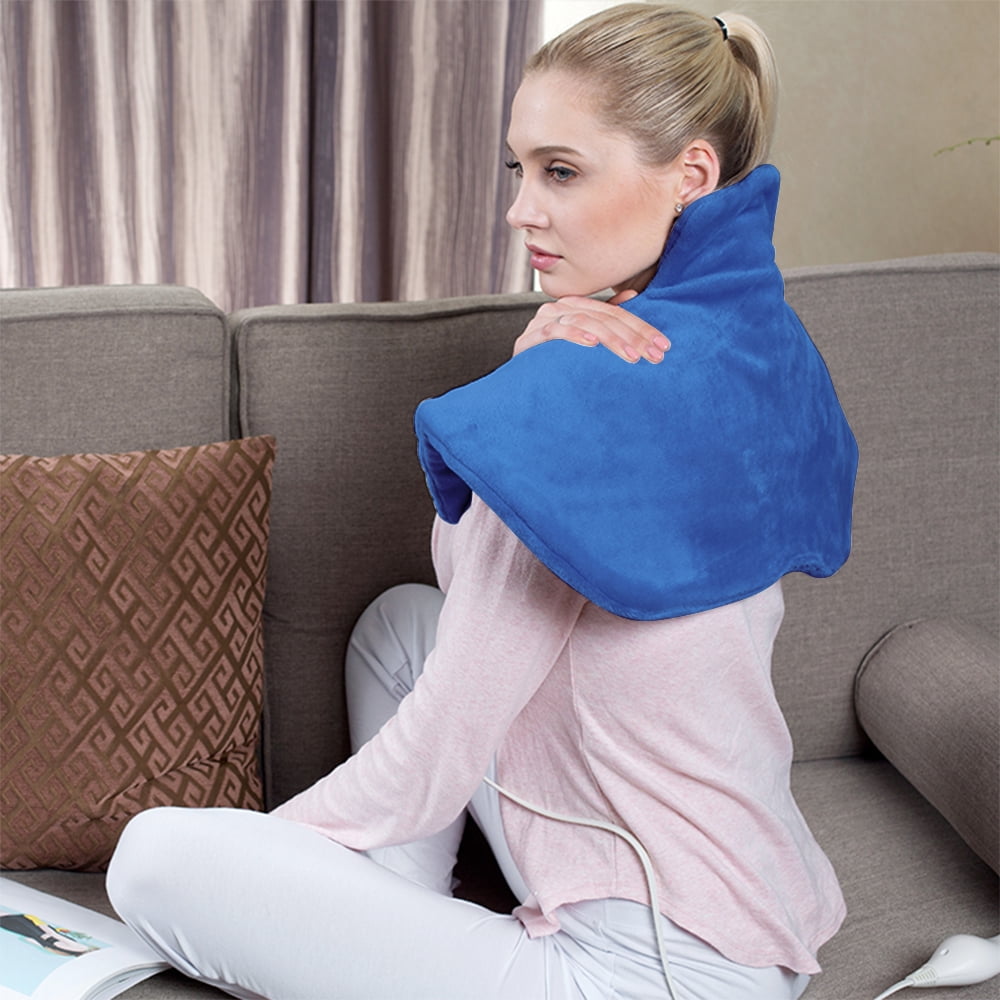 kibhous Electric Heat Pad for Neck and Shoulders, Heating Pad with 4 Heat Settings & Auto Shut Off, Machine Washable Heating Pad, Gifts for Family, Blue