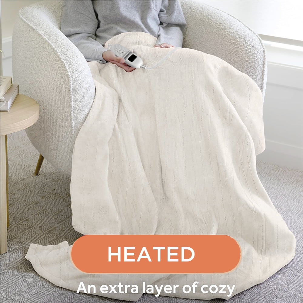 Electric Heated Blanket 100"×90" Flannel Blanket King Size with 10 Heating Levels & 8 Hours Auto Off Fast Heating, Beige