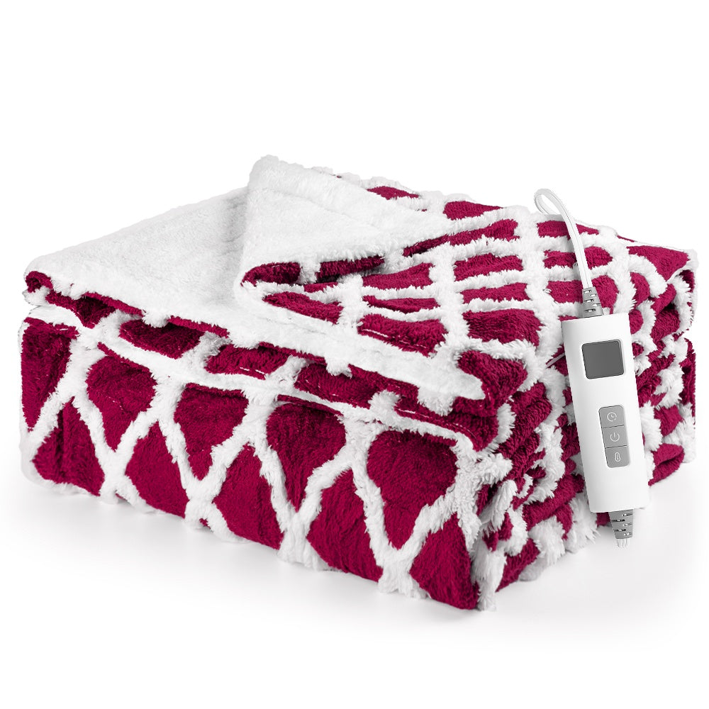 kibhous Heated Blanket Throw 50''X60''-with 6 Heating Levels ,8-Hour Selectable Auto Shut-Off (Red)