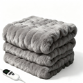 72"x84" Faux Rabbit Fur Heated Throw Blanket for Couch Bed Office, Fast-Heating, Ultra-Soft Plush Machine Washable Fabric with 6 Heat Settings, Auto Shut Off, Gray