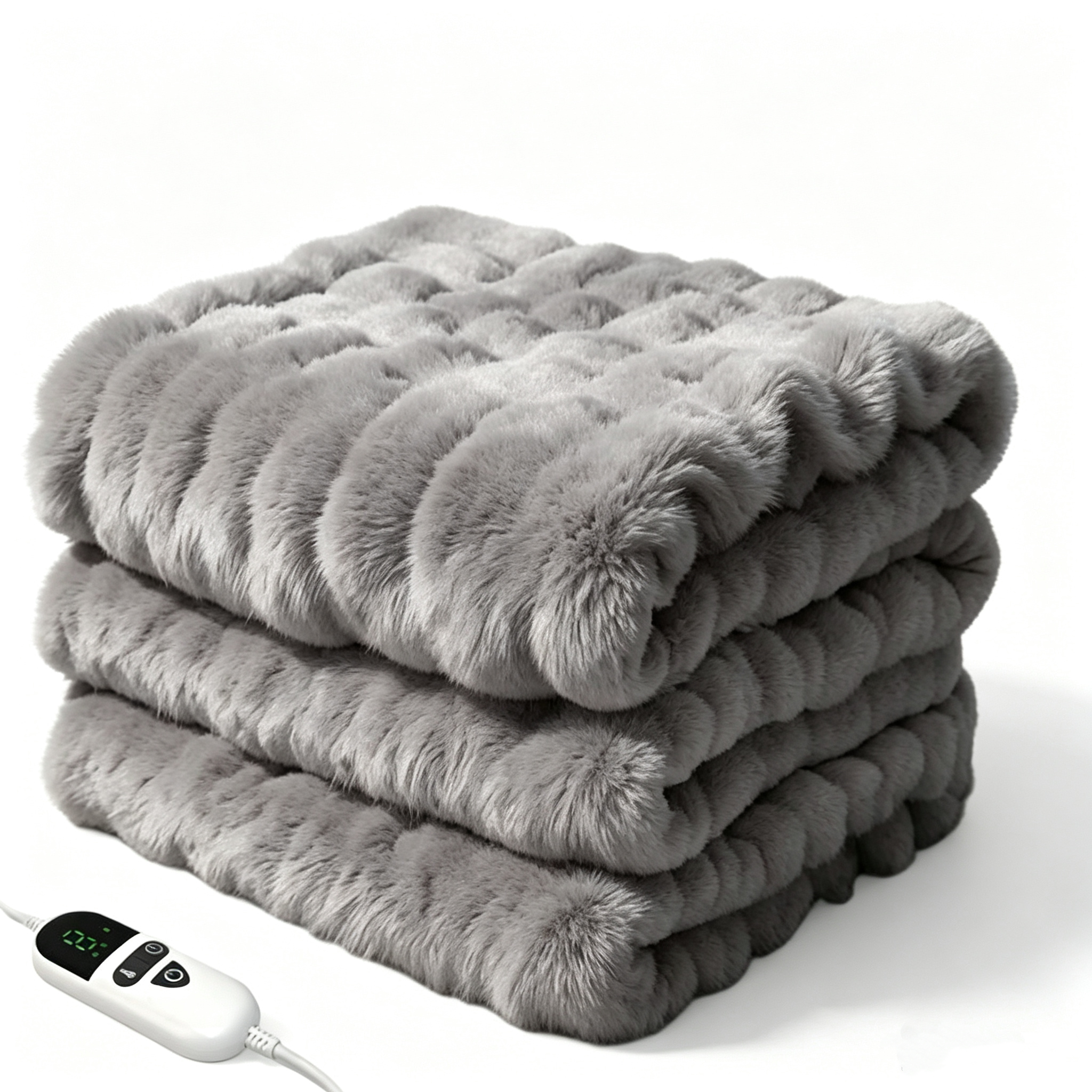 72"x84" Faux Rabbit Fur Heated Throw Blanket for Couch Bed Office, Fast-Heating, Ultra-Soft Plush Machine Washable Fabric with 6 Heat Settings, Auto Shut Off, Gray