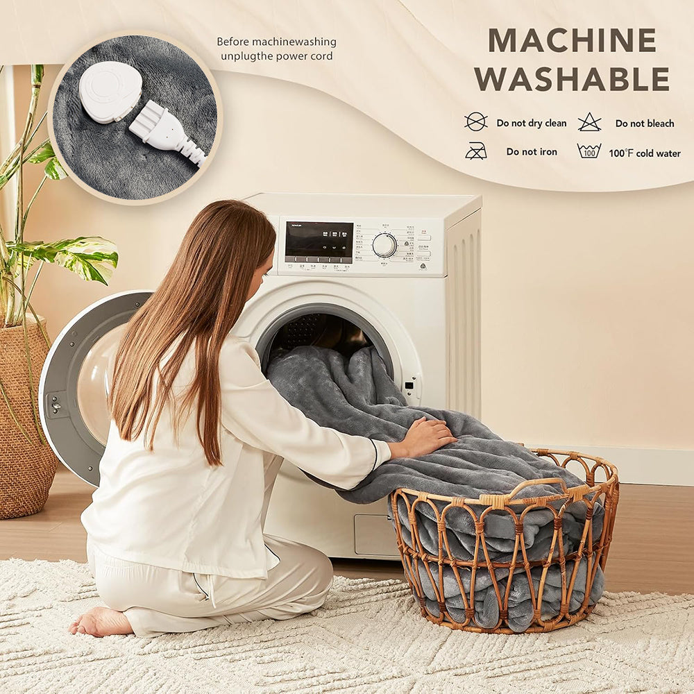 Heated Throw Blanket 60"x 70" Extra Large Size Flannel and Velvet with 10 Optional Heating Levels ,8 Hours Timer Up- Gray