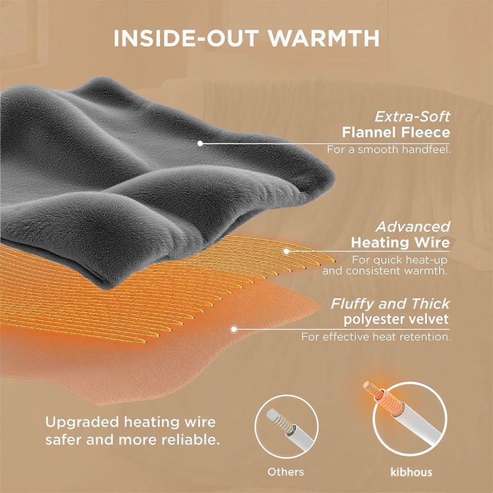 Heated Throw Blanket 60"x 70" Extra Large Size Flannel and Velvet with 10 Optional Heating Levels ,8 Hours Timer Up- Gray