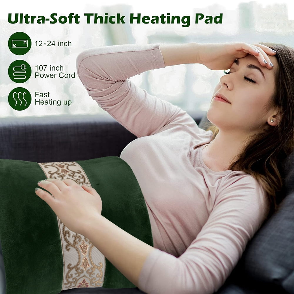 kibhous Heating Pad for Back, Heating Pad for Neck for Fast Relief fatigue 10 Heating setting ,Auto-Off,Gifts for Dad Mom,12"x24",Green