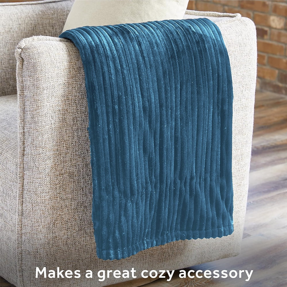 Heated Blanket Electric Queen Striped Flannel Blanket 84"x90" Electric Blanket with 6 Heat Settings 10 Hour Timer Auto Shut Off, Blue