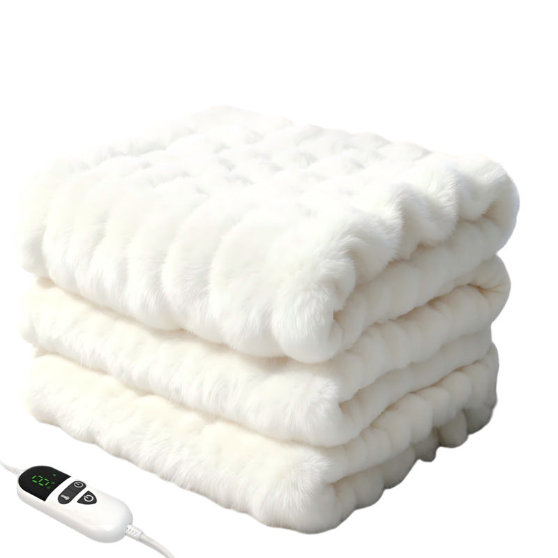 72"x84" Faux Rabbit Fur Heated Throw Blanket for Couch Bed Office, Fast-Heating, Ultra-Soft Plush Machine Washable Fabric with 6 Heat Settings, Auto Shut Off, White