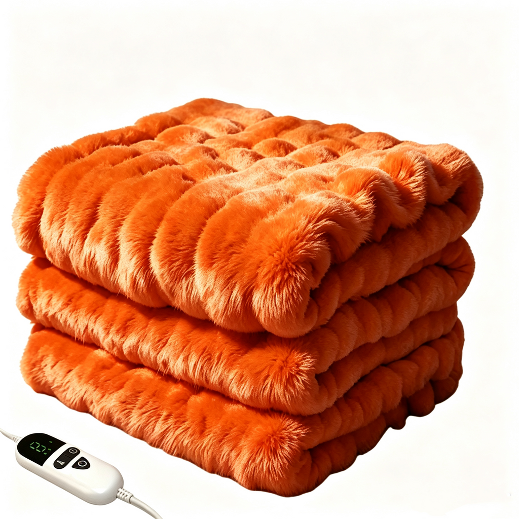 72"x84" Faux Rabbit Fur Heated Throw Blanket for Couch Bed Office, Fast-Heating, Ultra-Soft Plush Machine Washable Fabric with 6 Heat Settings, Auto Shut Off, Orange