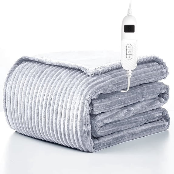 COWIN Electric Blanket Full Size, Brushed Flannel+Cotton Fleece, 10 Heating Levels and 1-8 Hour Automatic Shutdown, Machine Washable, Silvery Gray, 72 "x 84"