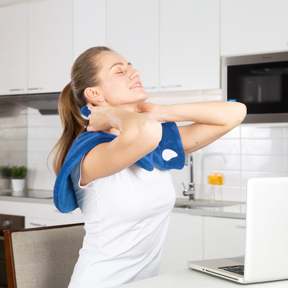 kibhous Electric Heat Pad for Neck and Shoulders, Heating Pad with 4 Heat Settings & Auto Shut Off, Machine Washable Heating Pad, Gifts for Family, Blue