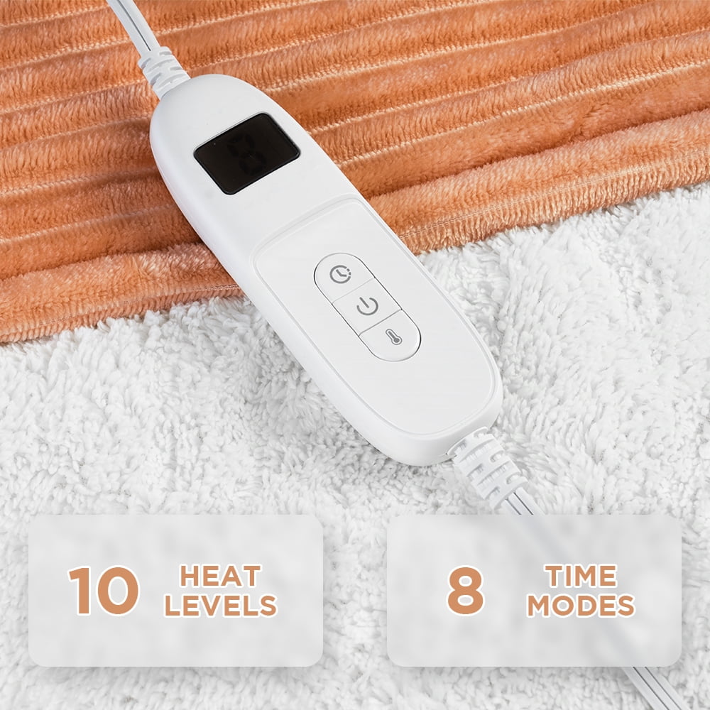 kibhous Electric Blanket Full Size, Brushed Flannel+Shu velveteen, 10 Heating Levels and 1-8 Hour Automatic Shutdown, Machine Washable, Brown,72 "x 84"