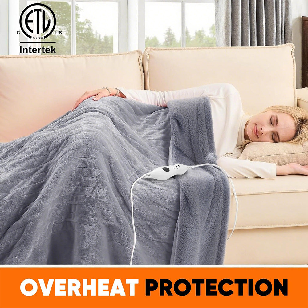 Heated Throw Blanket 50"x 60", Double-Sided Flannel with 3 Optional Heating Levels ,4H Auto Shut-off- Gray