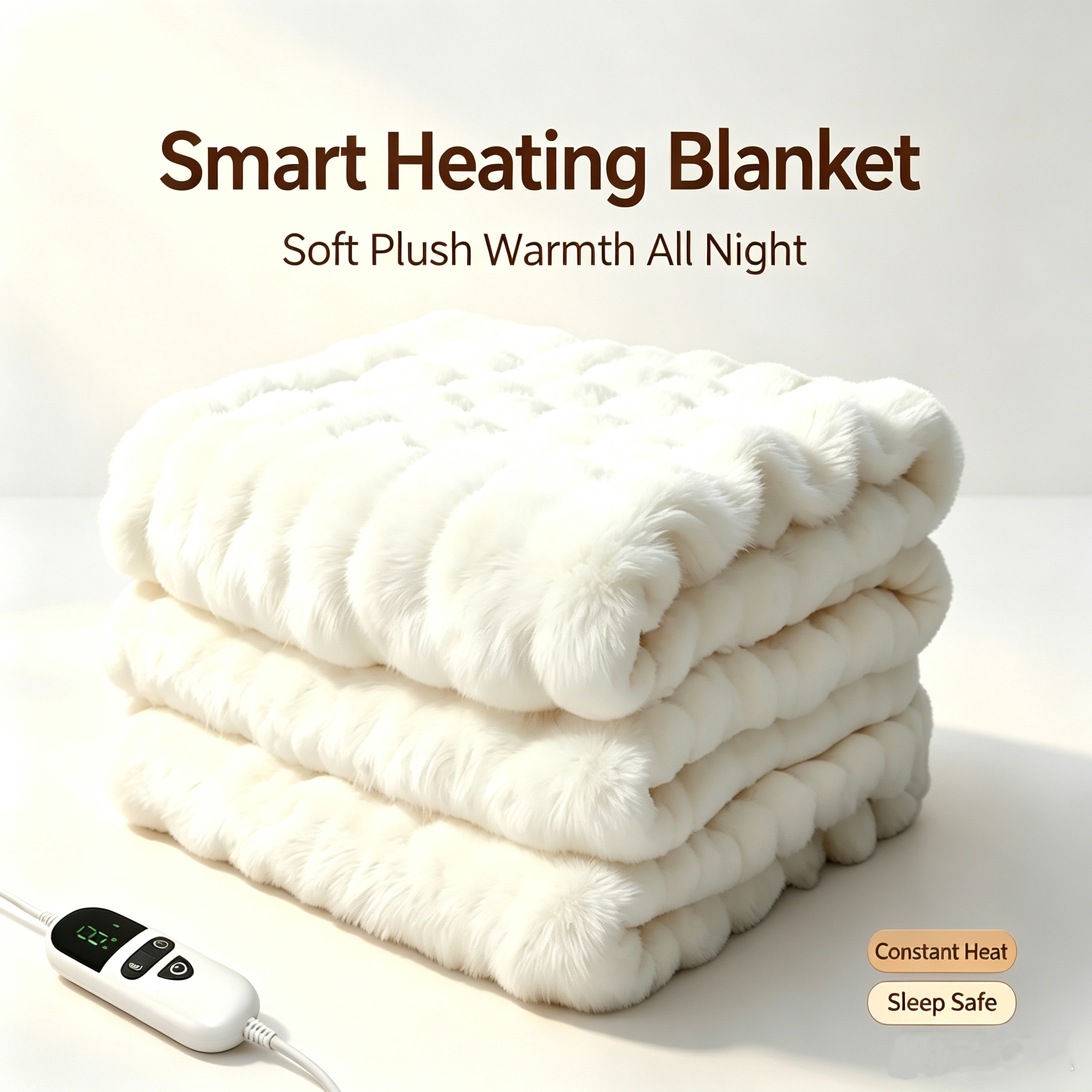 72"x84" Faux Rabbit Fur Heated Throw Blanket for Couch Bed Office, Fast-Heating, Ultra-Soft Plush Machine Washable Fabric with 6 Heat Settings, Auto Shut Off, White