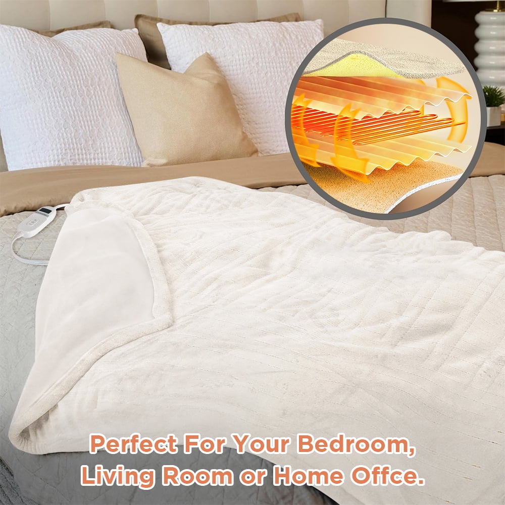 Electric Heated Blanket 100"×90" Flannel Blanket King Size with 10 Heating Levels & 8 Hours Auto Off Fast Heating, Beige