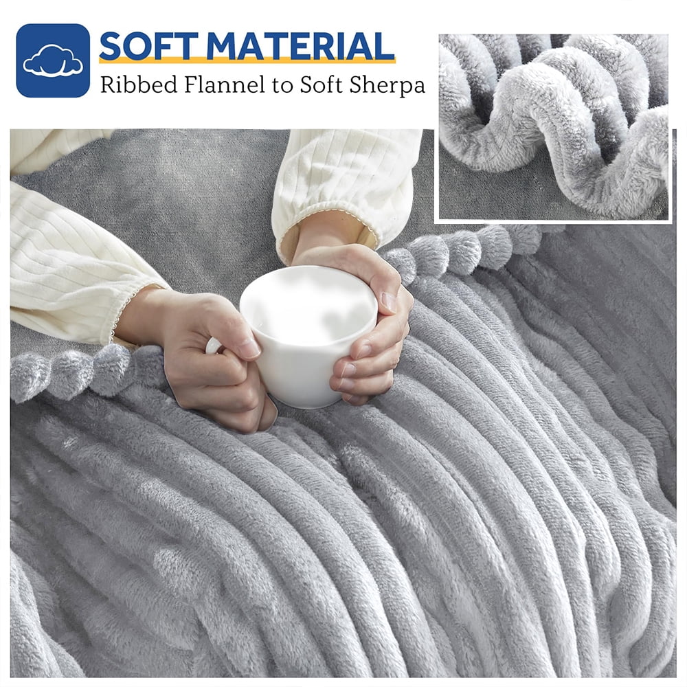 Heated Blanket Electric King Striped Flannel Blanket 90"x100" Electric Blanket with 6 Heat Settings 10 Hour Timer Auto Shut Off, Grey