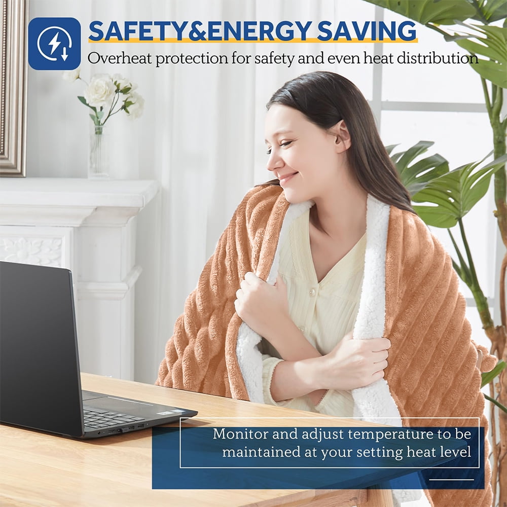 Electric Heated Blanket Twin size - 62"x84" Heating Blanket with 8 hours Auto-off, 10 Level Over-heat Protection, Soft Flannel
