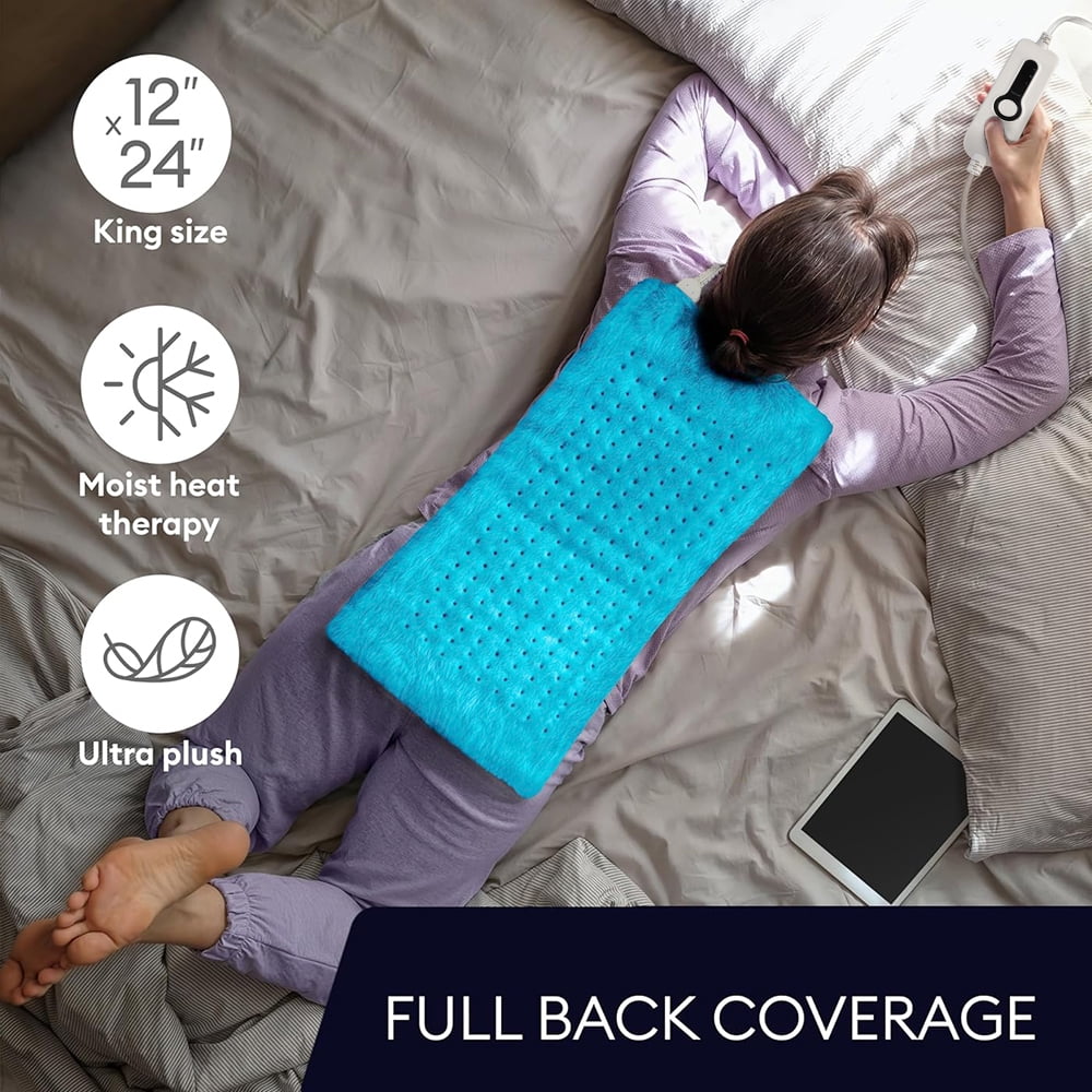 12"x24" Double Sided Heating Pad, Heat Pad with 3 Settings for Neck & Shoulders, Heat Patches, Light Blue