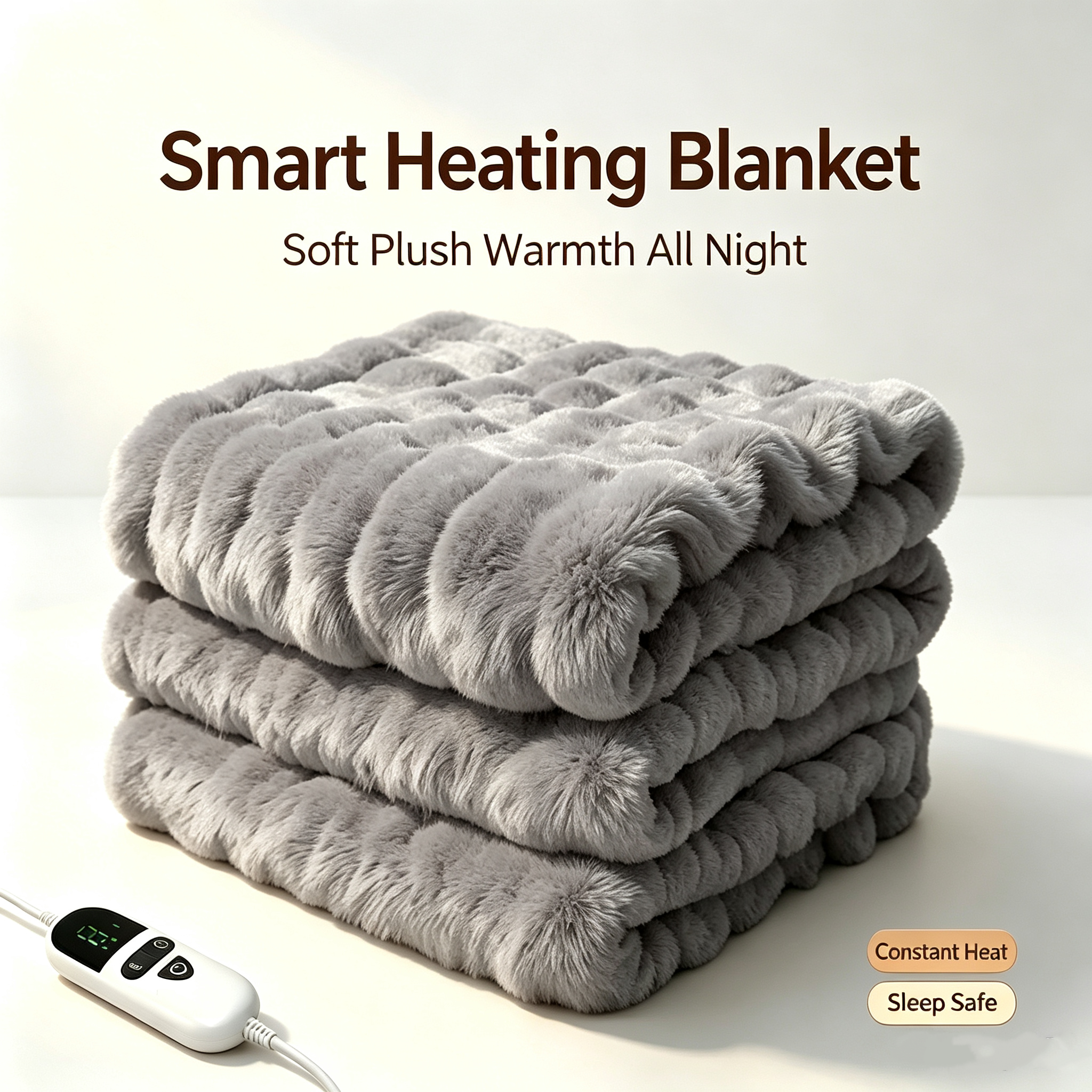 72"x84" Faux Rabbit Fur Heated Throw Blanket for Couch Bed Office, Fast-Heating, Ultra-Soft Plush Machine Washable Fabric with 6 Heat Settings, Auto Shut Off, Gray