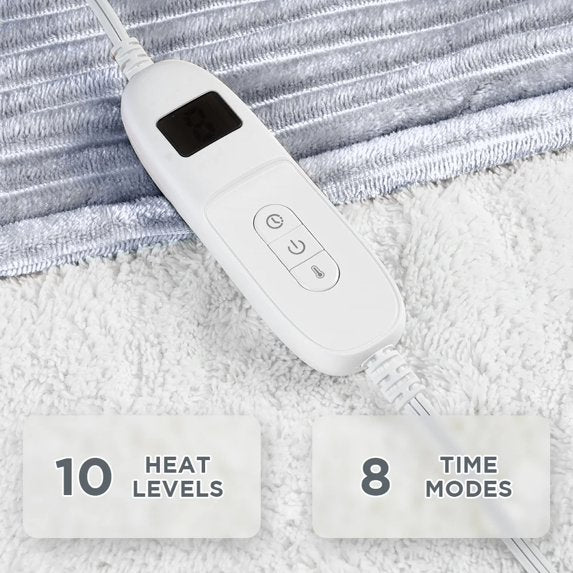 COWIN Electric Blanket Full Size, Brushed Flannel+Cotton Fleece, 10 Heating Levels and 1-8 Hour Automatic Shutdown, Machine Washable, Silvery Gray, 72 "x 84"