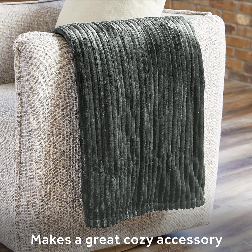 Heated Blanket Electric King Striped Flannel Blanket 90"x100" Electric Blanket with 6 Heat Settings 10 Hour Timer Auto Shut Off, Dark Grey