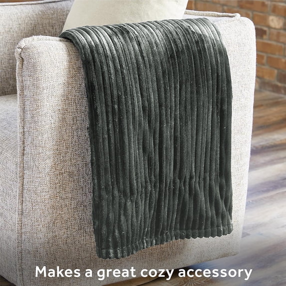 Heated Blanket Electric Twin Striped Flannel Blanket 62"x84" Electric Blanket with 6 Heat Settings 10 Hour Timer Auto Shut Off, Dark Grey