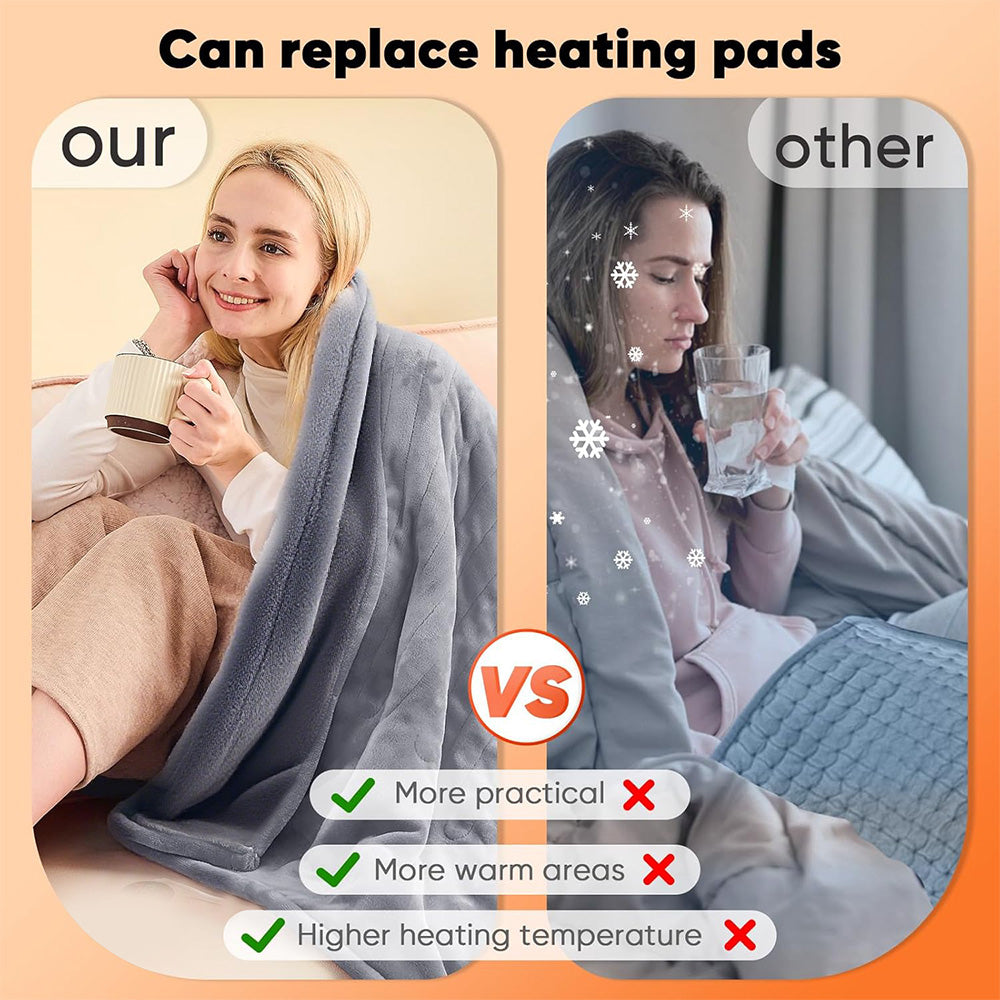Heated Throw Blanket 50"x 60", Double-Sided Flannel with 3 Optional Heating Levels ,4H Auto Shut-off- Gray