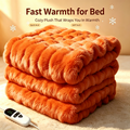 72"x84" Faux Rabbit Fur Heated Throw Blanket for Couch Bed Office, Fast-Heating, Ultra-Soft Plush Machine Washable Fabric with 6 Heat Settings, Auto Shut Off, Orange