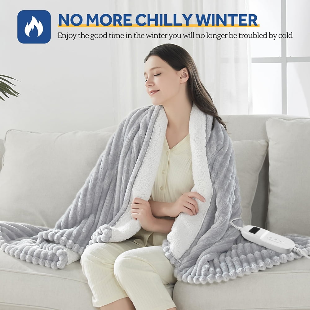 Electric Heated Blanket Twin size - 62"x84" Heating Blanket with 8 hours Auto-off, 10 Level Over-heat Protection, Soft Flannel