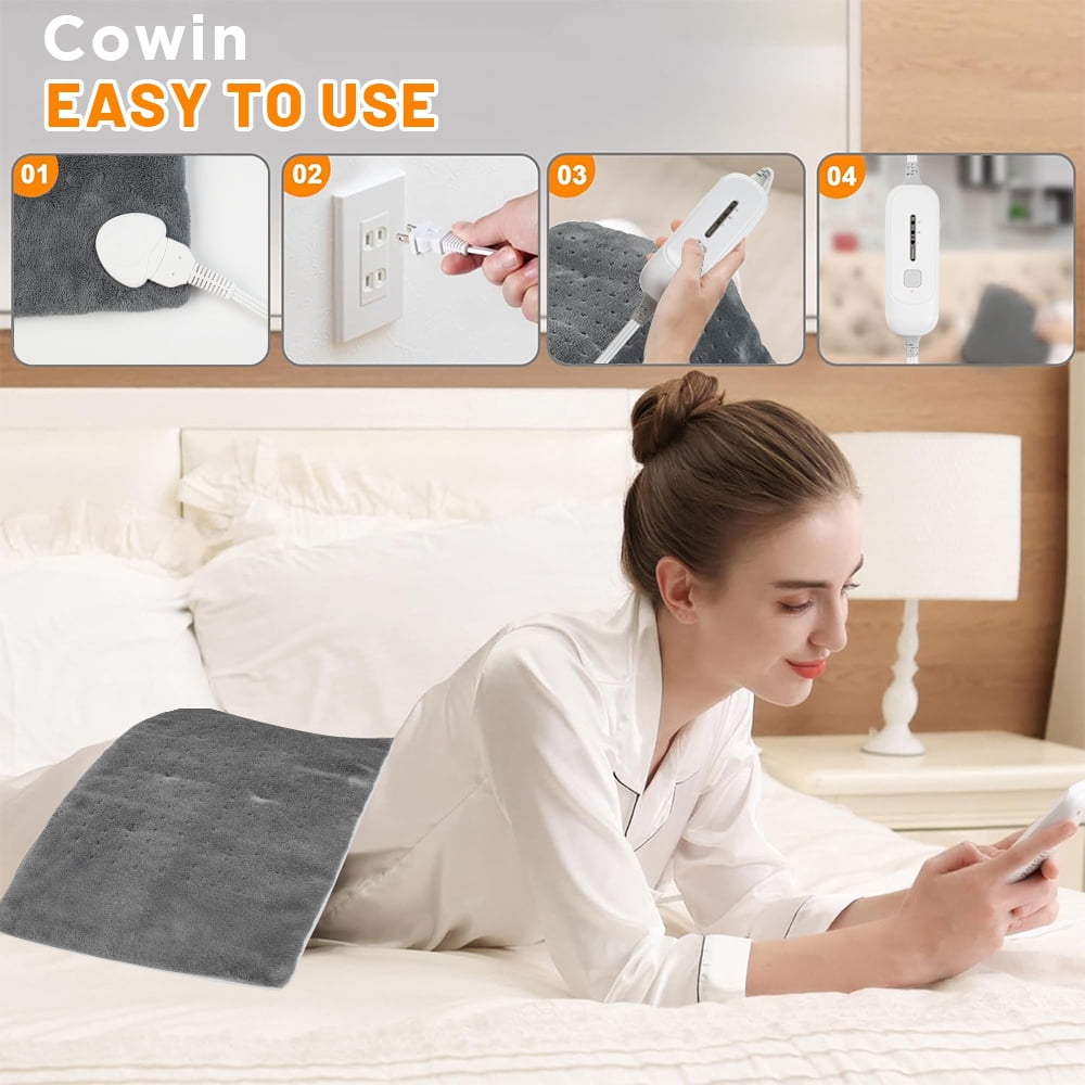 kibhous 12''x24'' Weighted Heating Pad for Back Shoulders, Fast-Heating, Soft Machine Wash Fabric with 3 Heat Settings, Auto Shut Off, Gray