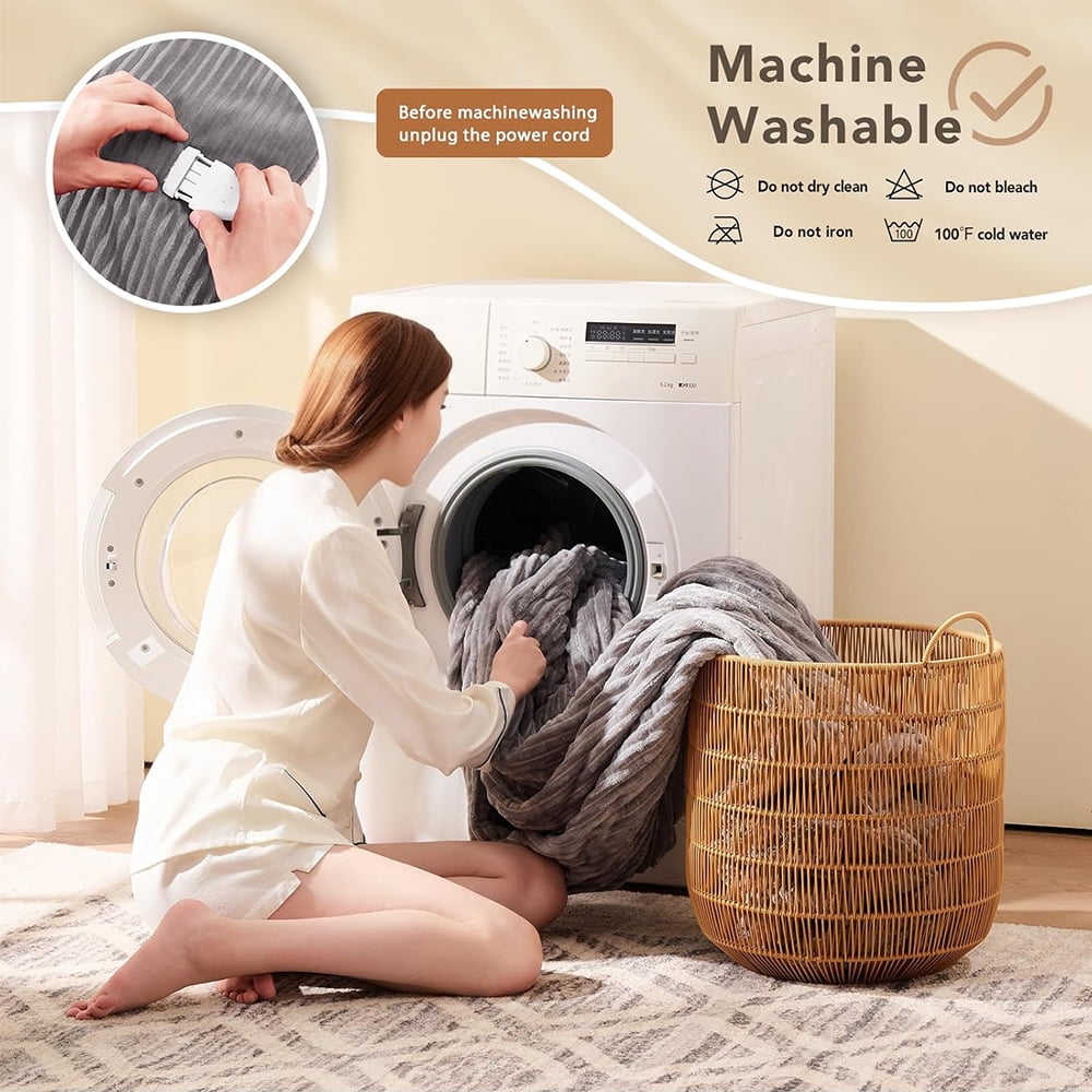 kibhous Electric Blanket Full Size, Brushed Flannel+Shu velveteen, 10 Heating Levels and 1-8 Hour Automatic Shutdown, Machine Washable, Gray, 72 "x 84"