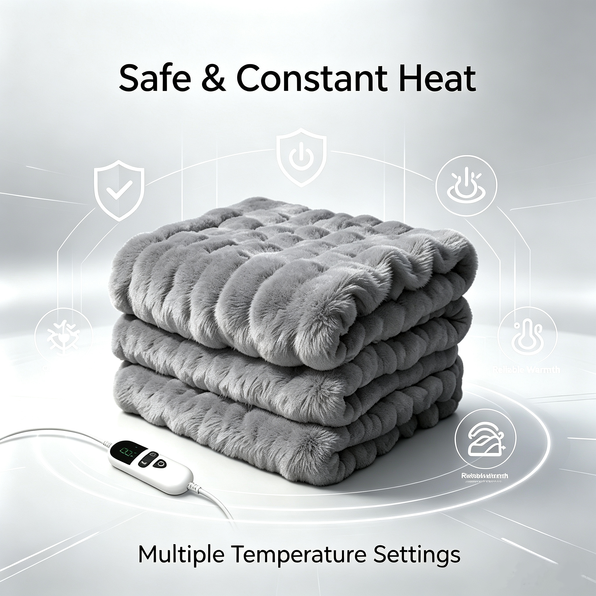 72"x84" Faux Rabbit Fur Heated Throw Blanket for Couch Bed Office, Fast-Heating, Ultra-Soft Plush Machine Washable Fabric with 6 Heat Settings, Auto Shut Off, Gray