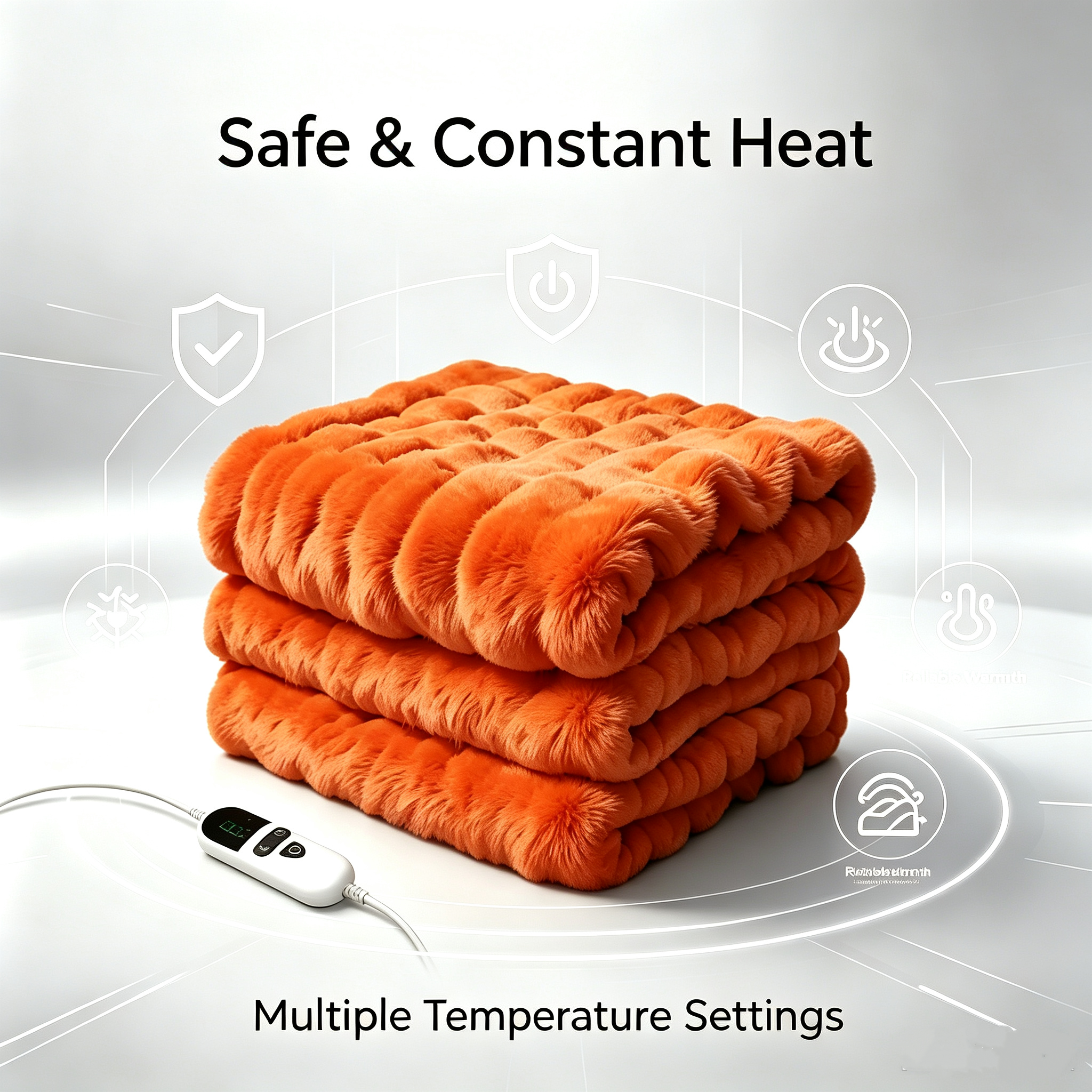 72"x84" Faux Rabbit Fur Heated Throw Blanket for Couch Bed Office, Fast-Heating, Ultra-Soft Plush Machine Washable Fabric with 6 Heat Settings, Auto Shut Off, Orange