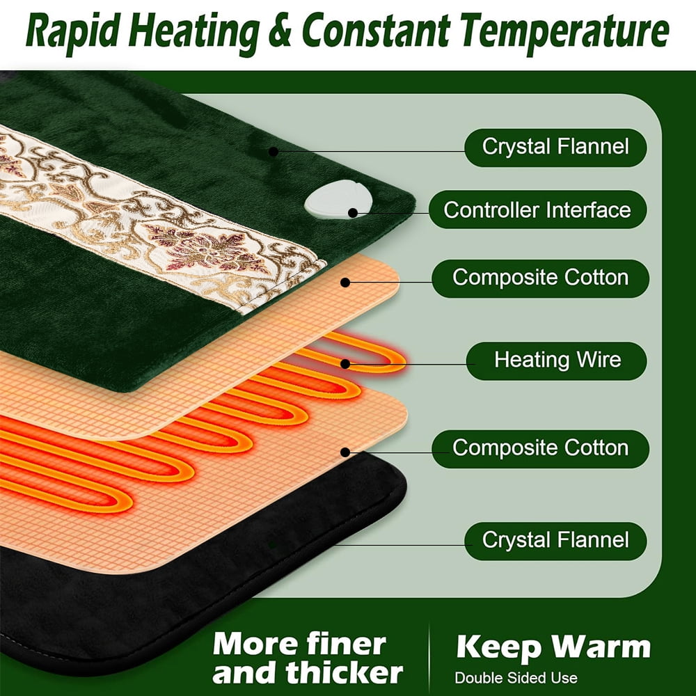 kibhous Heating Pad for Back, Heating Pad for Neck for Fast Relief fatigue 10 Heating setting ,Auto-Off,Gifts for Dad Mom,12"x24",Green