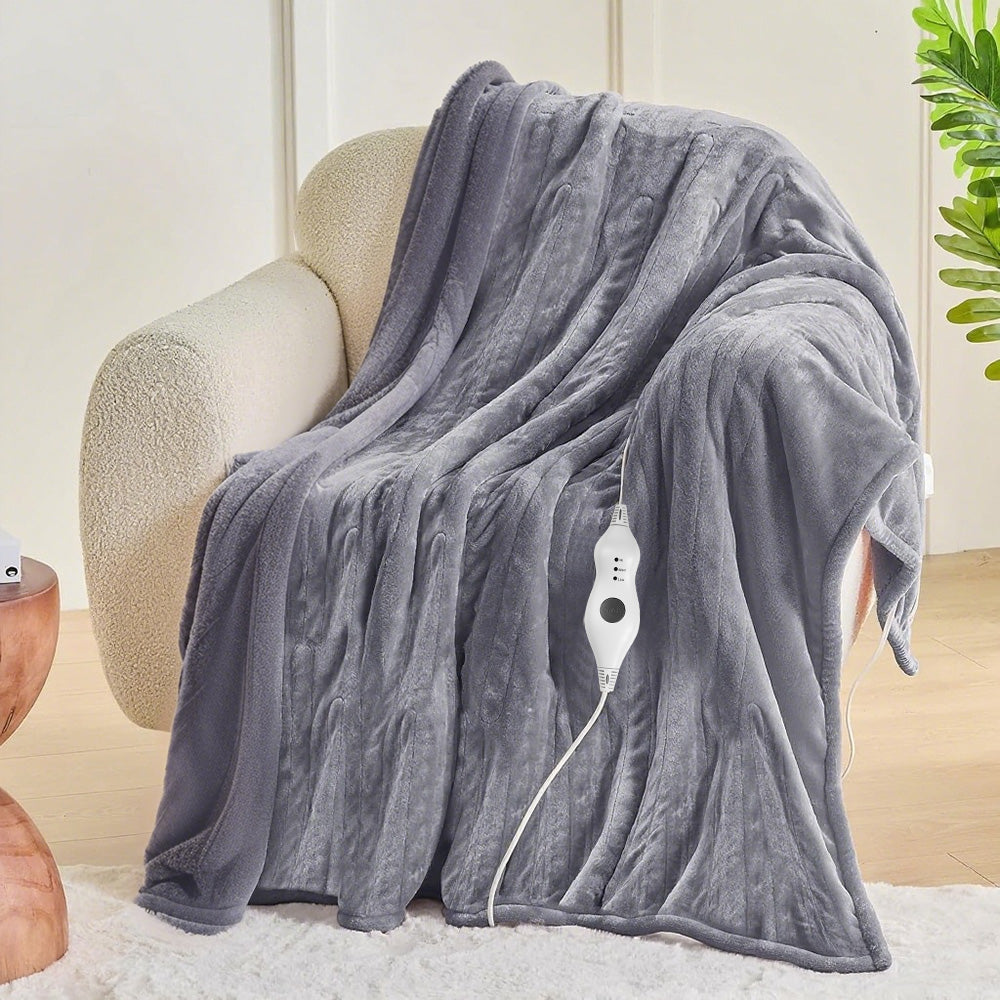 Heated Throw Blanket 50"x 60", Double-Sided Flannel with 3 Optional Heating Levels ,4H Auto Shut-off- Gray
