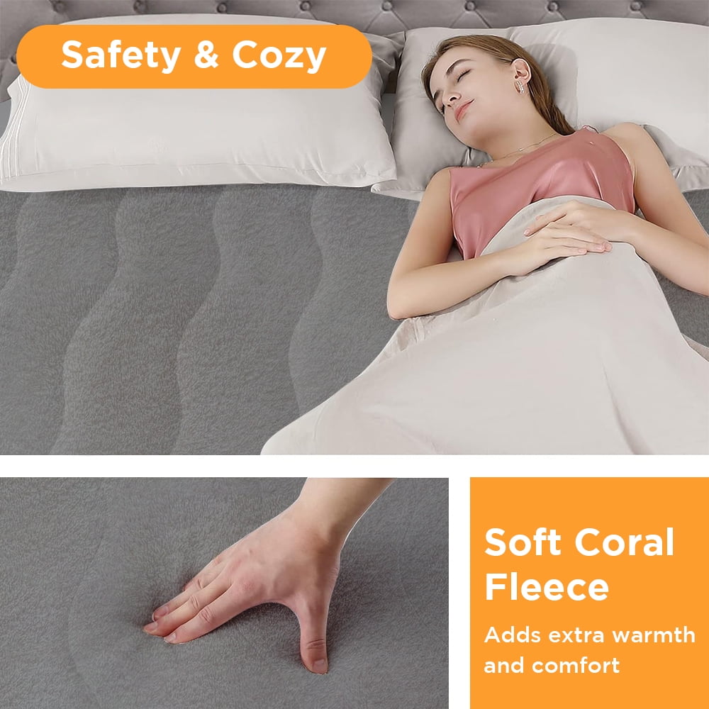 Heated Mattress Pad Queen Size, 80"x60" Electric Bed Warmer with Dual Controller 6 Heat Settings & Auto off, Deep Pocket Fit Machine Washable, Gray