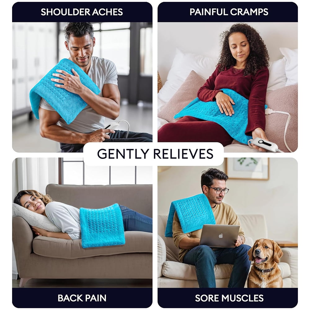 12"x24" Double Sided Heating Pad, Heat Pad with 3 Settings for Neck & Shoulders, Heat Patches, Light Blue