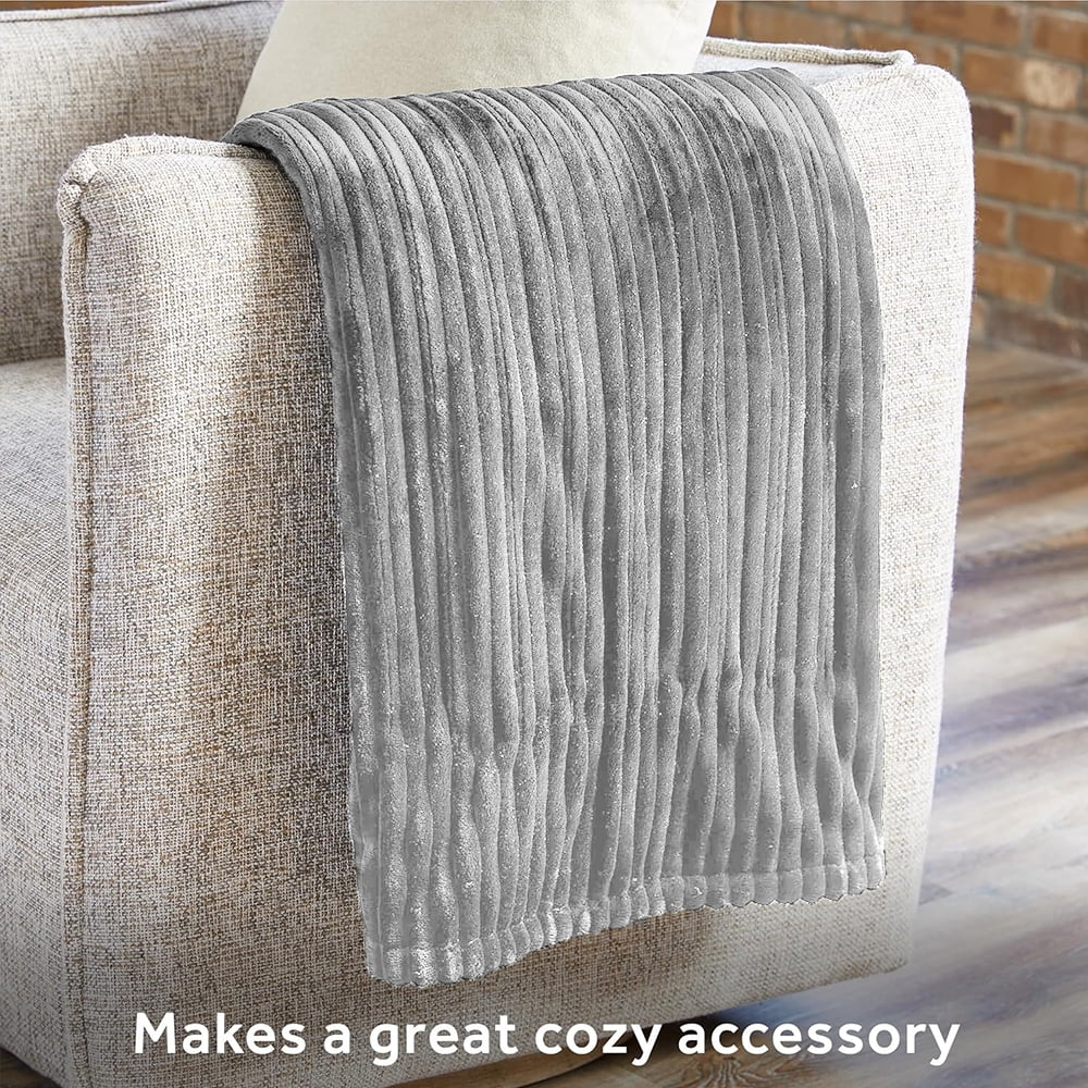 Heated Blanket Electric King Striped Flannel Blanket 90"x100" Electric Blanket with 6 Heat Settings 10 Hour Timer Auto Shut Off, Grey