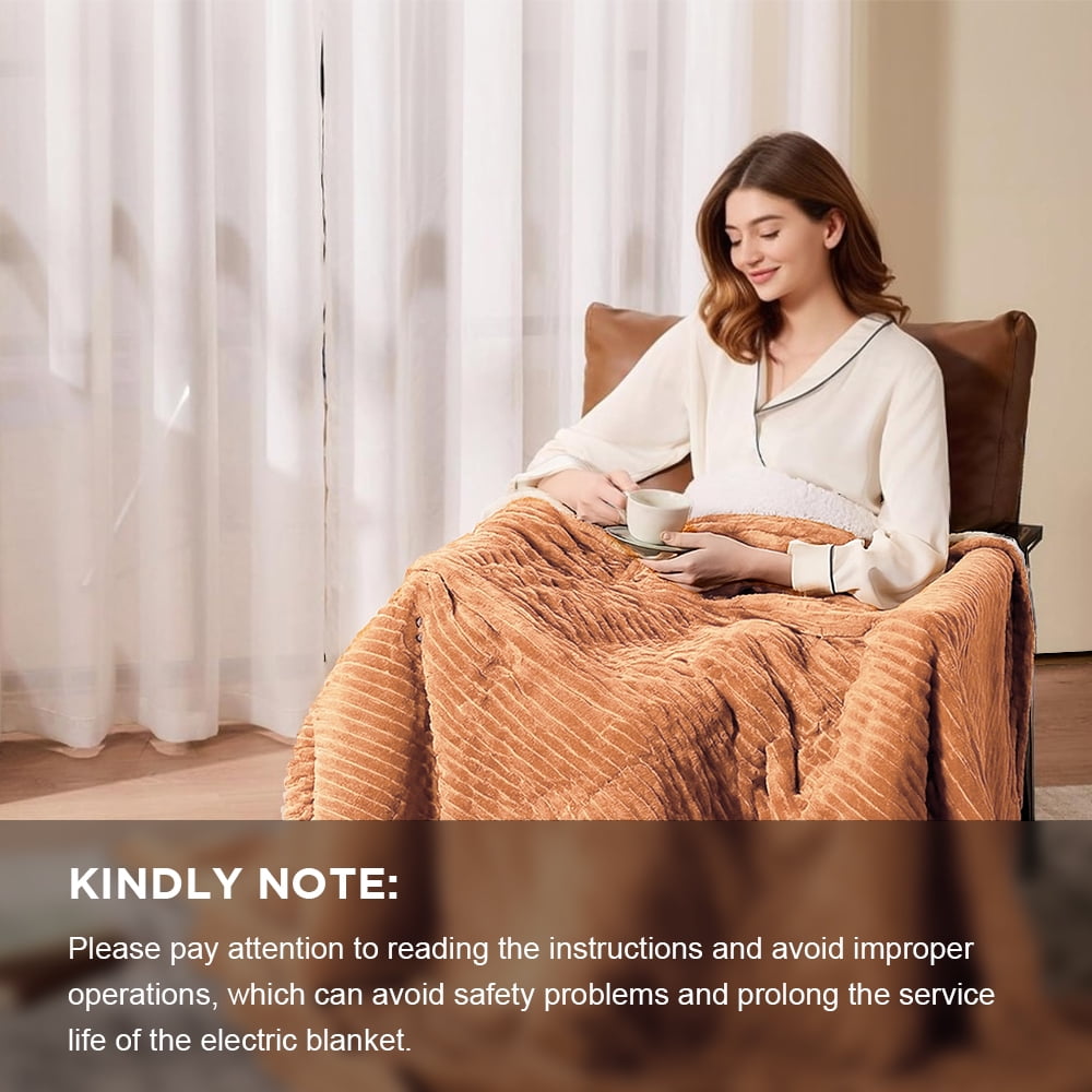 kibhous Electric Blanket Full Size, Brushed Flannel+Shu velveteen, 10 Heating Levels and 1-8 Hour Automatic Shutdown, Machine Washable, Brown,72 "x 84"
