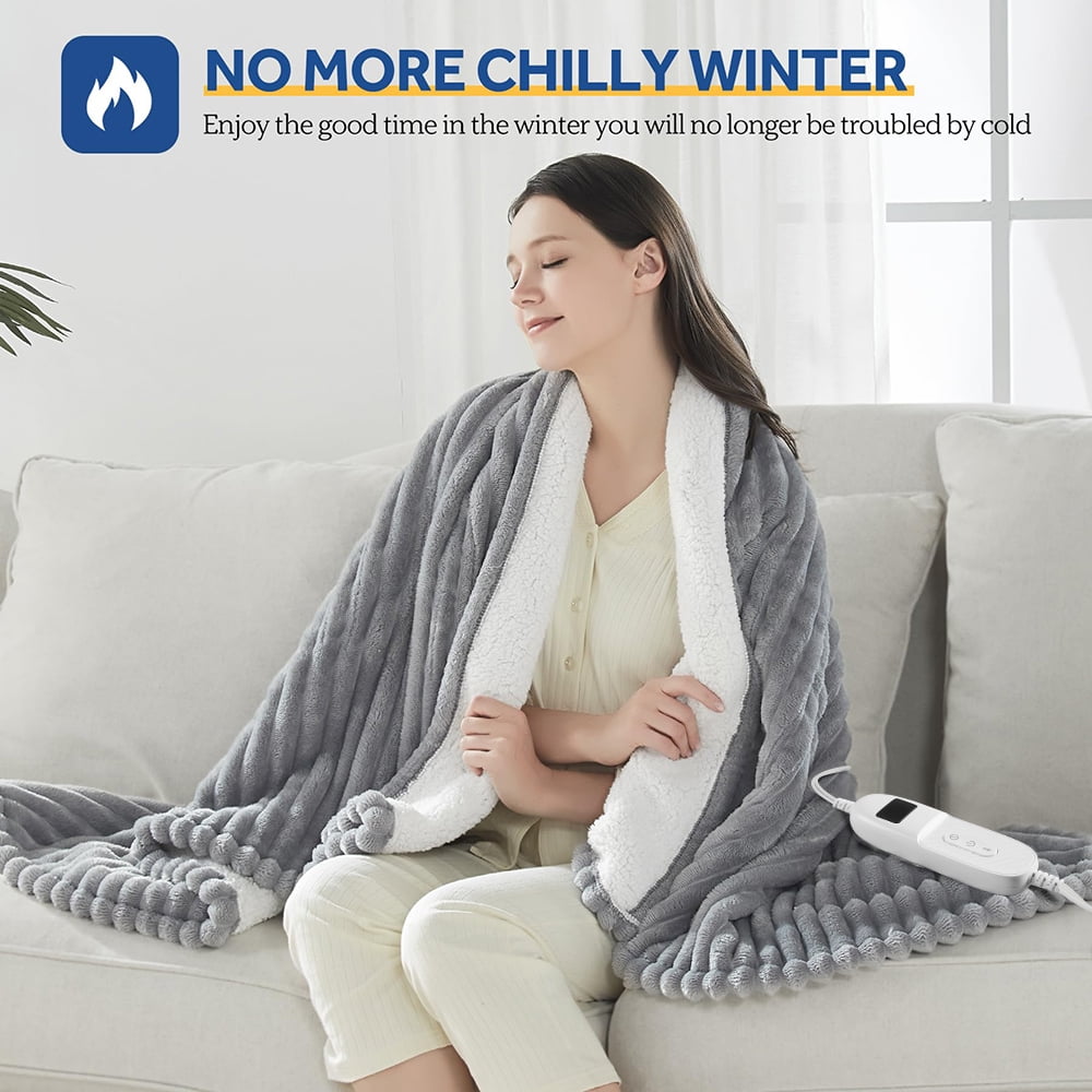 Electric Heated Blanket Twin size - 62"x84" Heating Blanket with 8 hours Auto-off, 10 Level Over-heat Protection, Soft Flannel