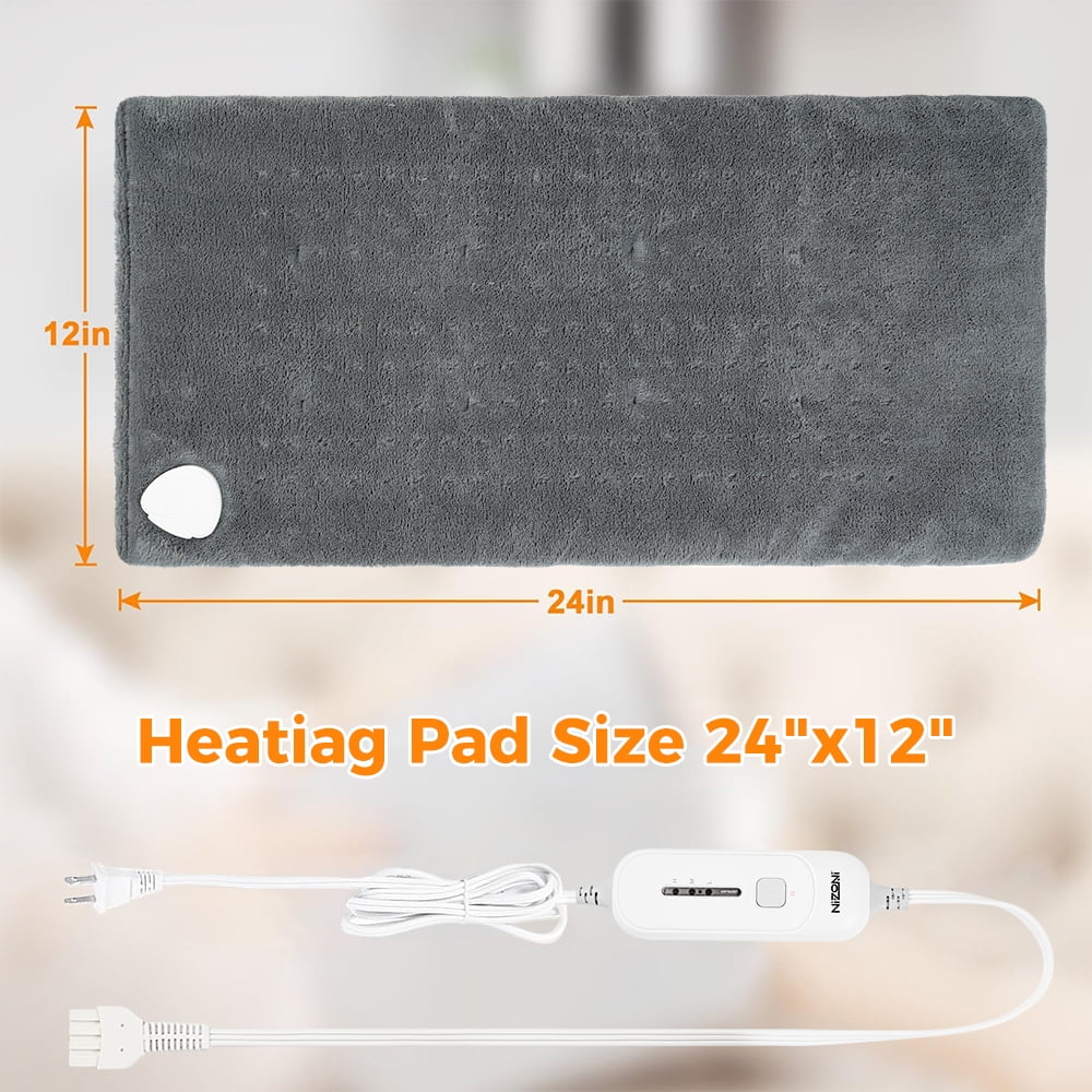 kibhous 12''x24'' Weighted Heating Pad for Back Shoulders, Fast-Heating, Soft Machine Wash Fabric with 3 Heat Settings, Auto Shut Off, Gray
