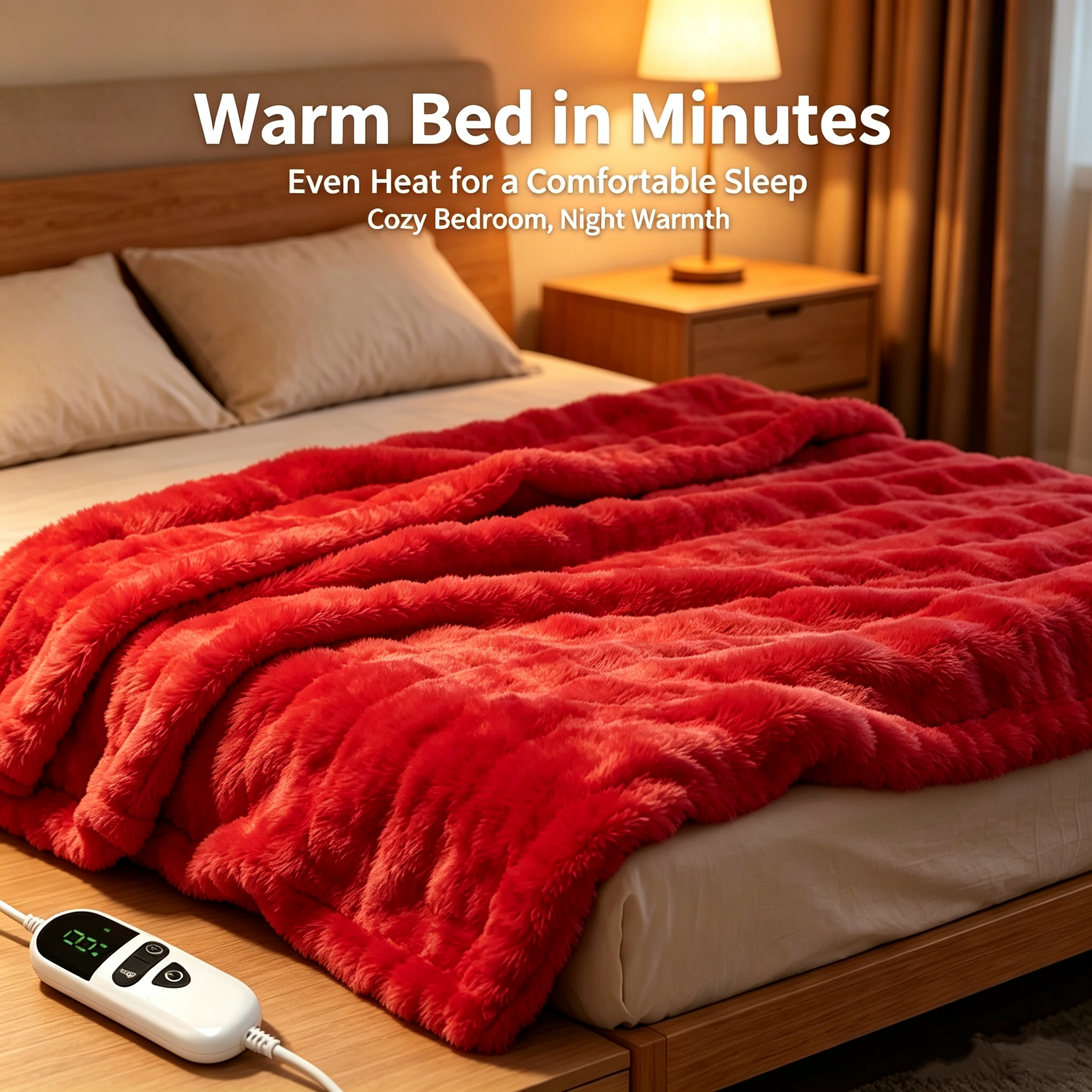 72"x84" Faux Rabbit Fur Heated Throw Blanket for Couch Bed Office, Fast-Heating, Ultra-Soft Plush Machine Washable Fabric with 6 Heat Settings, Auto Shut Off, Red