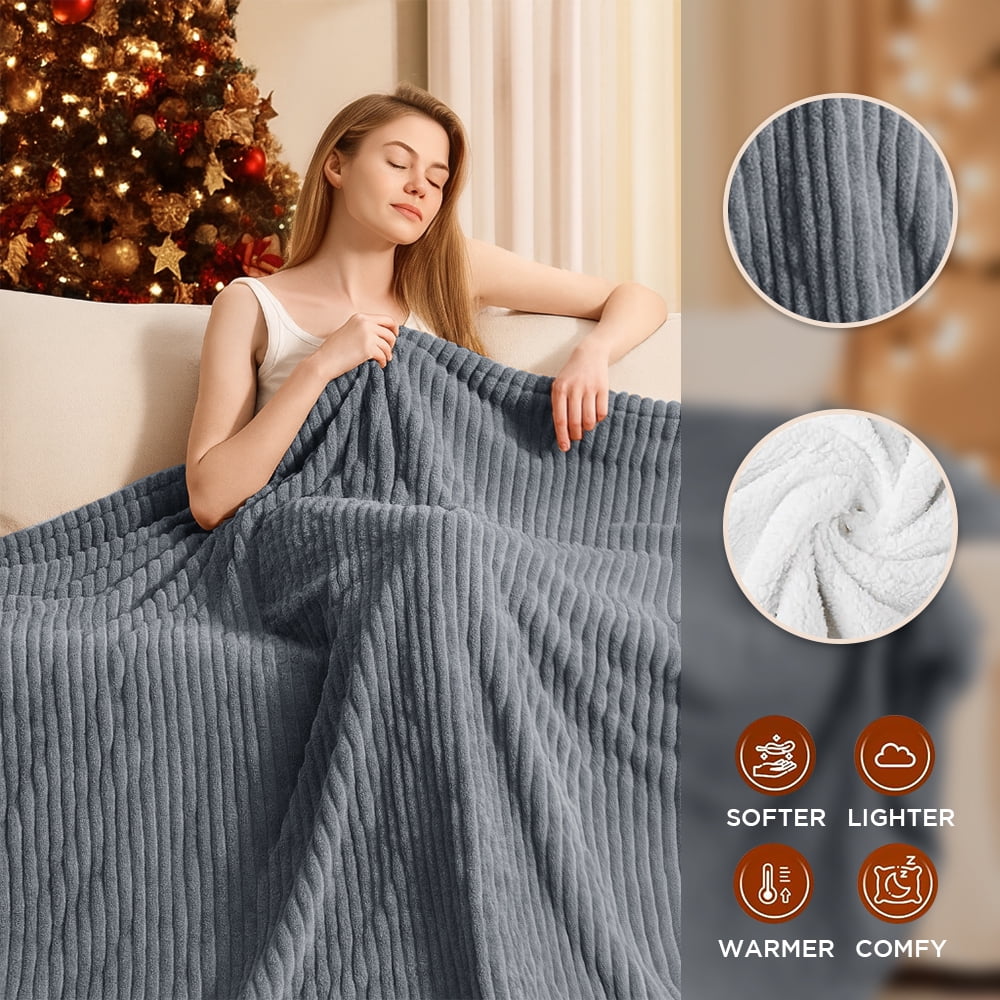 kibhous Electric Blanket Full Size, Brushed Flannel+Shu velveteen, 10 Heating Levels and 1-8 Hour Automatic Shutdown, Machine Washable, Gray, 72 "x 84"