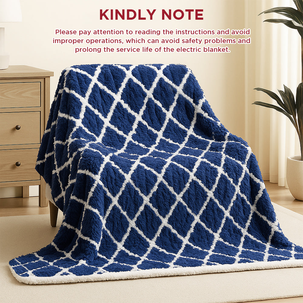 kibhous Heated Blanket Throw 50''X60''-with 6 Heating Levels ,8-Hour Selectable Auto Shut-Off (Blue)