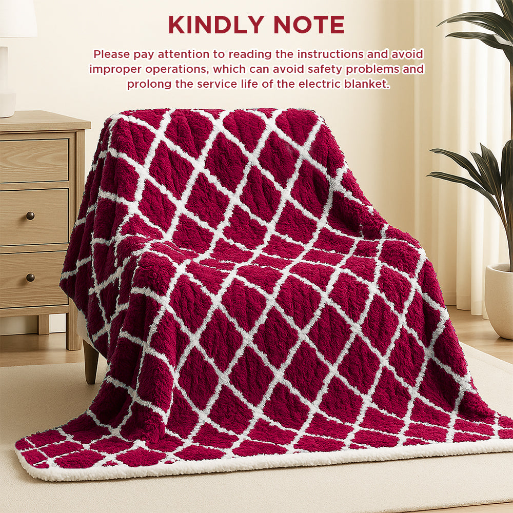 kibhous Heated Blanket Throw 50''X60''-with 6 Heating Levels ,8-Hour Selectable Auto Shut-Off (Red)
