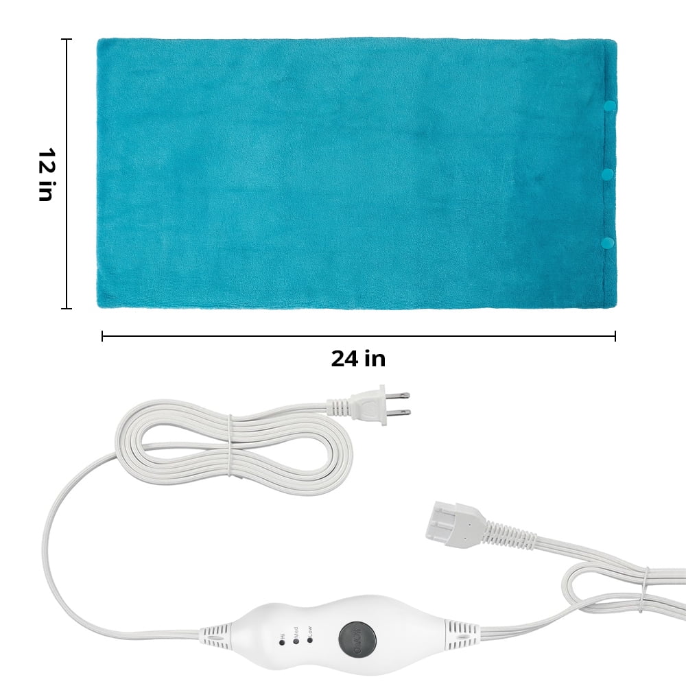 12" x 24" Heating Pad with 3 Heat Settings Auto Shut Off,Machine Washable Removable Cover Blue