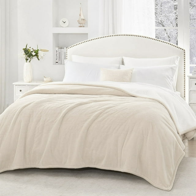 kibhous Electric Blanket King Size,Flannel and Shu velveteen Heated Blanket with 10 Heating Levels & 1-8 Hours Auto Shut Off, Machine Washable, Beige, 100" x 90"