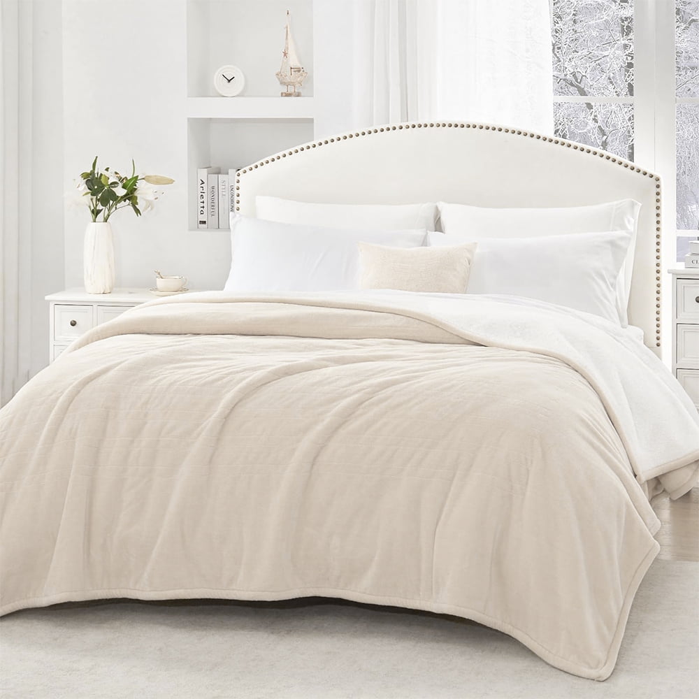 kibhous Electric Blanket Queen Size,Flannel and Shu velveteen Heated Blanket with 10 Heating Levels & 1-8 Hours Auto Shut Off, Machine Washable, Beige, 84" x 90"