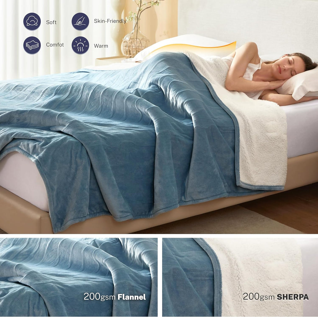 Electric Blanket Throw 50"x60" Heated Electric Blankets 10 Heating Levels 12 Time Settings 3 Hours Auto Off Fast Heating and Overheat Protection ETL Certified Machine Washable,Light Blue