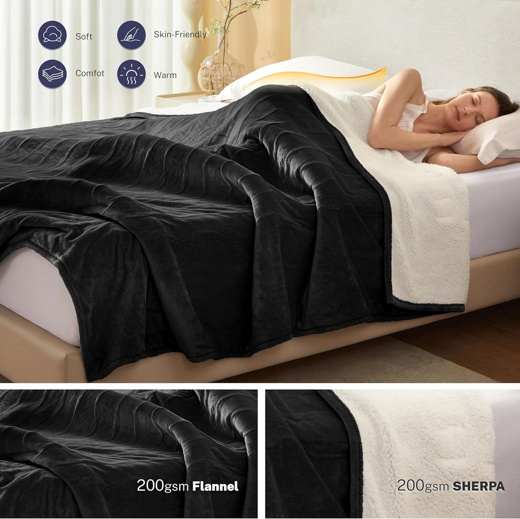 Electric Blanket Throw 50"x60" Heated Electric Blankets 10 Heating Levels 12 Time Settings 3 Hours Auto Off Fast Heating and Overheat Protection ETL Certified Machine Washable,Black